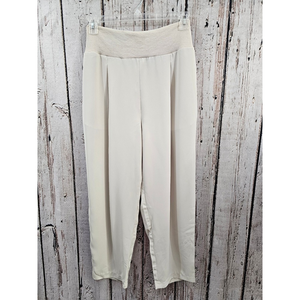 Piper & Scoot Cream Wide Leg Palazzo Pants Elastic Waist Pockets Casual Lounge